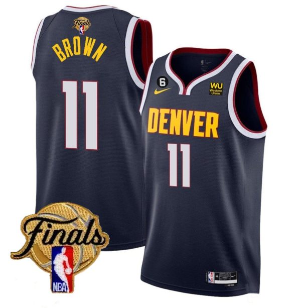 Men Denver Nuggets #11 Bruce Brown Navy 2023 Finals Icon Edition With NO.6 Patch Stitched Jersey