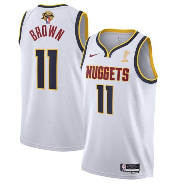 Men Denver Nuggets #11 Bruce Brown White 2023 Finals Association Edition Stitched Jersey
