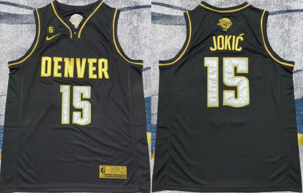 Men Denver Nuggets #15 Nikola Jokic Black Gold 2023 Finals With NO.6 Patch Stitched Jersey