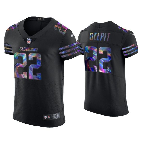 Men Grant Delpit Cleveland Browns Black Golden Edition Holographic Jersey