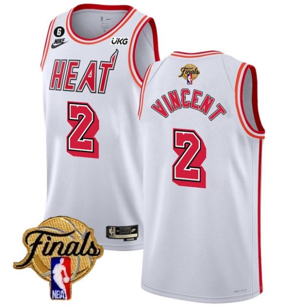 Men Miami Heat #2 Gabe Vincent White 2023 Finals Classic Edition With NO.6 Patch Stitched Jersey