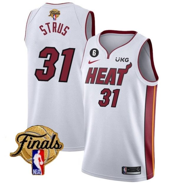 Men Miami Heat #31 Max Strus White 2023 Finals Association Edition With NO.6 Patch Stitched Jersey