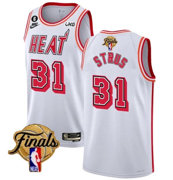Men Miami Heat #31 Max Strus White 2023 Finals Classic Edition With NO.6 Patch Stitched Jersey