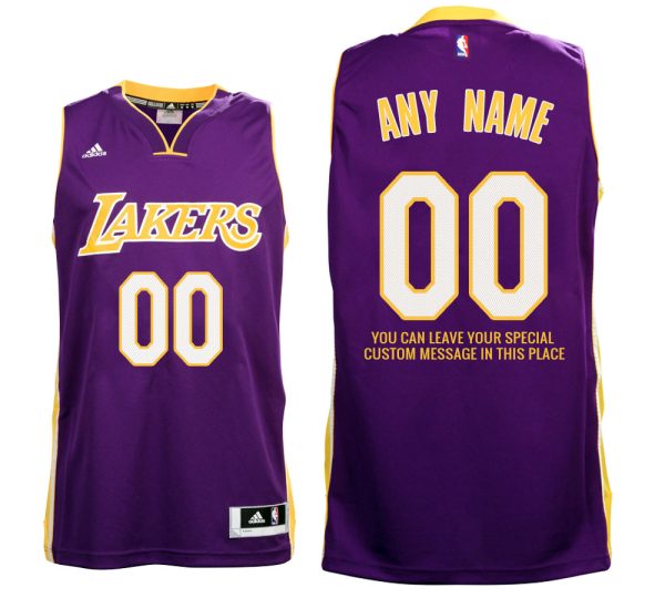 Mens Los Angeles Lakers Road Purple Custom Message Jersey