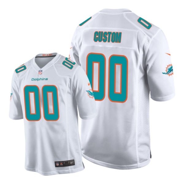 Miami Dolphins #00 White Men Custom Game Jersey
