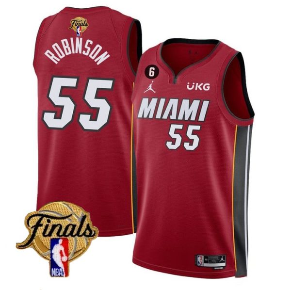 Miami Heat #55 Duncan Robinson Red 2023 Finals Statement Edition With NO.6 Patch Stitched Jersey