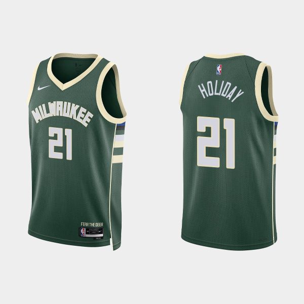 Milwaukee Bucks #21 Jrue Holiday Icon Edition Hunter Green 2022-23 Jersey