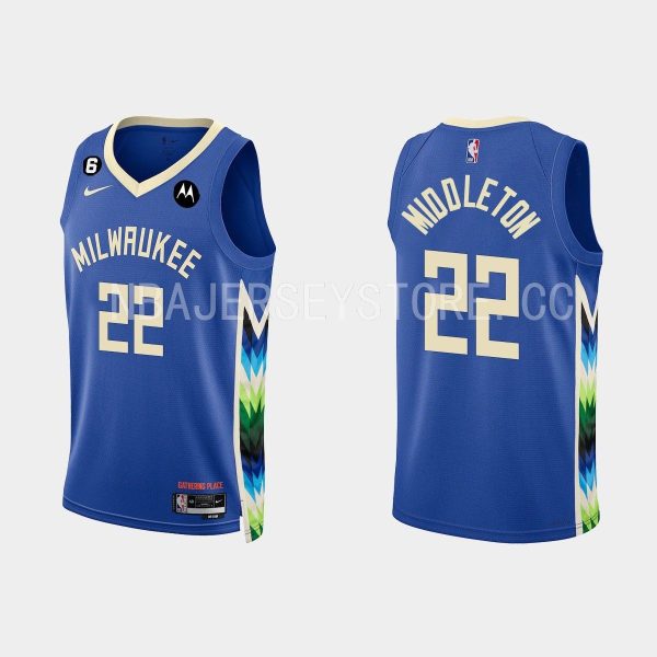 Milwaukee Bucks #22 Khris Middleton 2022-23 City Edition Blue Jersey
