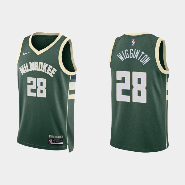 Milwaukee Bucks #28 Lindell Wigginton Icon Edition Hunter Green 2022-23 Jersey