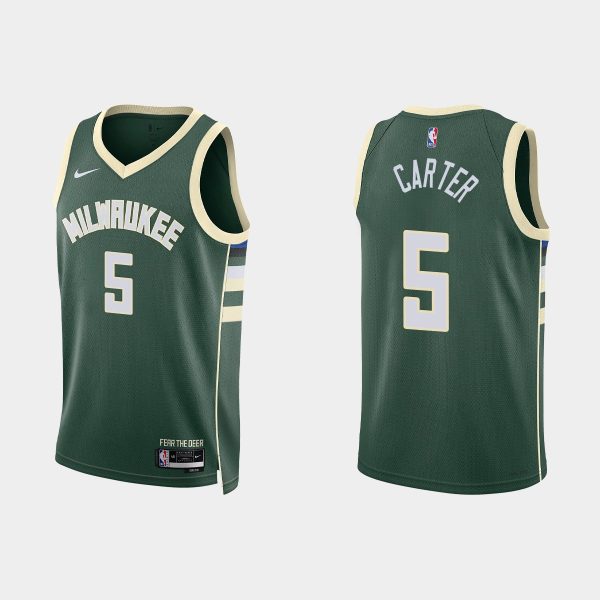 Milwaukee Bucks #5 Jevon Carter Icon Edition Hunter Green 2022-23 Jersey