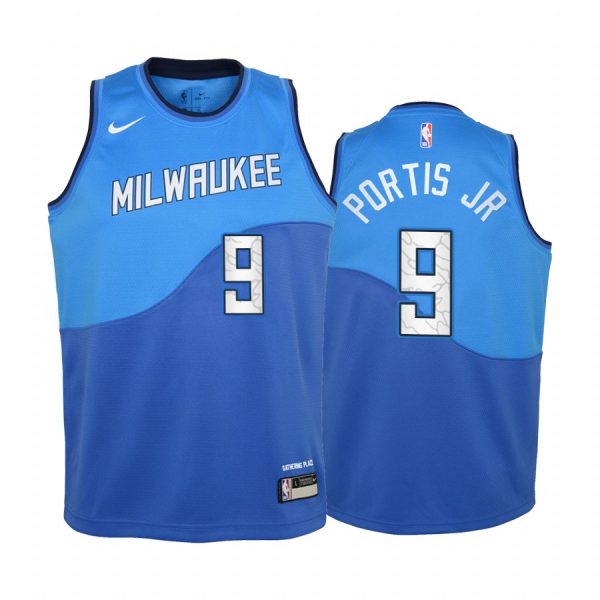 Milwaukee Bucks Bobby Portis 2020-21 City Edition Blue Youth Jersey New Uniform #9