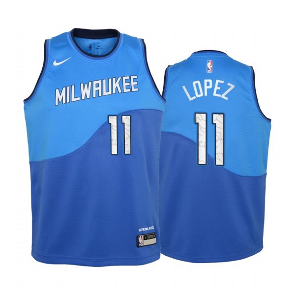 Milwaukee Bucks Brook Lopez 2020-21 City Edition Blue Youth Jersey - New Uniform
