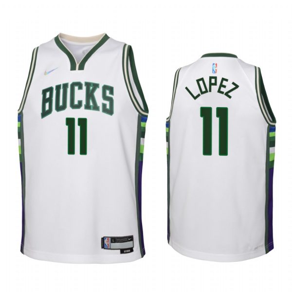 Milwaukee Bucks Brook Lopez City Edition White Youth Jersey NBA 75th Season #11