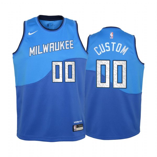 Milwaukee Bucks Custom 2020-21 City Edition Blue Youth Jersey - New Uniform