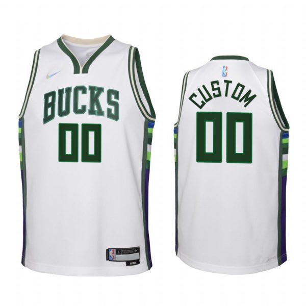 Milwaukee Bucks Custom City Edition White Youth Jersey NBA 75th Season #00
