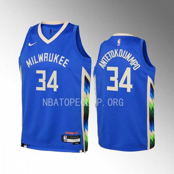 Milwaukee Bucks Giannis Antetokounmpo City Edition Royal Youth Jersey Swingman #34