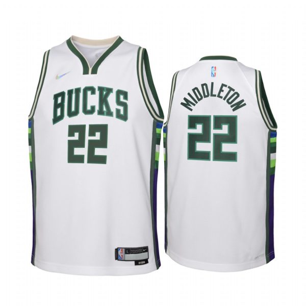 Milwaukee Bucks Khris Middleton City Edition White Youth Jersey NBA 75th Season #22
