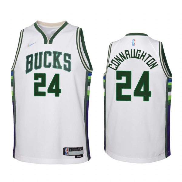 Milwaukee Bucks Pat Connaughton City Edition White Youth Jersey NBA 75th Season #24