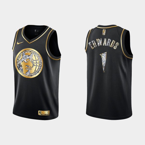 Minnesota Timberwolves 2022 NBA Playoffs Anthony Edwards #1 Diamond Edition Retro Logo Black Jersey