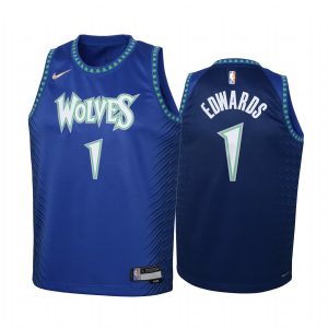 Minnesota Timberwolves Anthony Edwards City Edition Blue Youth Jersey NBA 75th Season #1