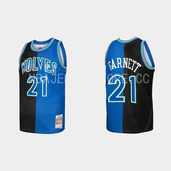 Minnesota Timberwolves Mitchell & Ness 1995-96 Split Edition #21 Kevin Garnett Black Blue HWC Limited Jersey
