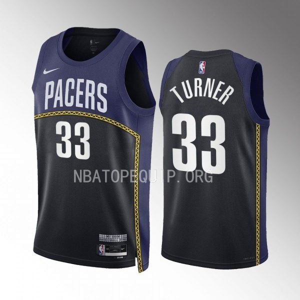 Myles Turner Indiana Pacers 2022-23 City Edition Black Navy #33 Jersey Swingman