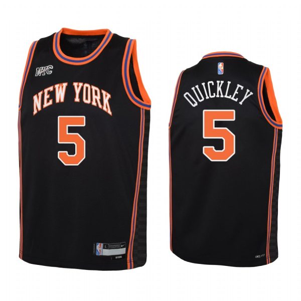 New York Knicks Immanuel Quickley City Edition Black Youth Jersey NBA 75th Season #5