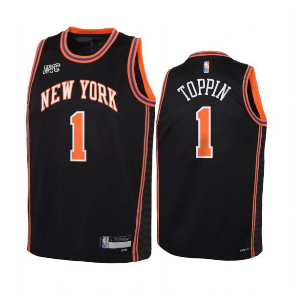 New York Knicks Obi Toppin City Edition Black Youth Jersey NBA 75th Season #1