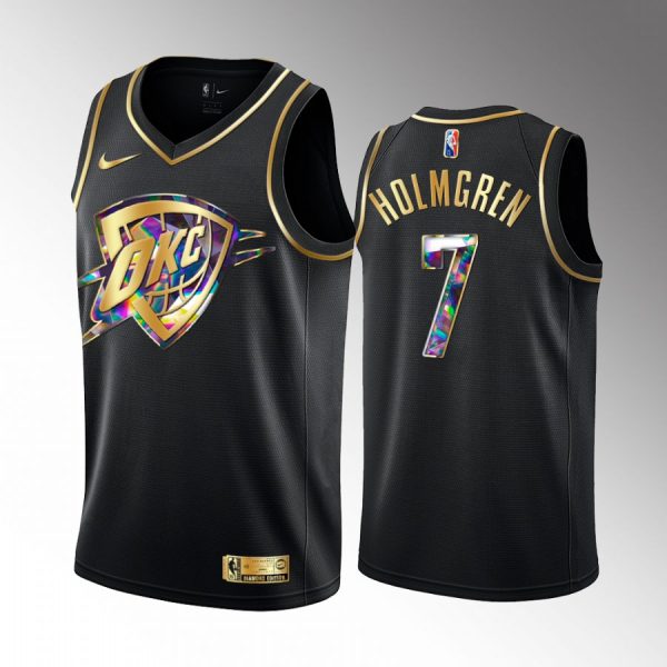 Oklahoma City Thunder Chet Holmgren 2022 NBA Draft Gonzaga Bulldogs Black #7 Jersey Golden Diamond