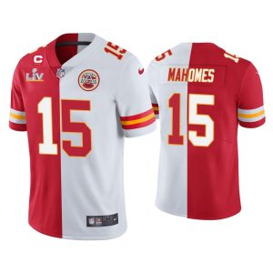 Patrick Mahomes Kansas City Chiefs Red White Super Bowl LV Split Jersey
