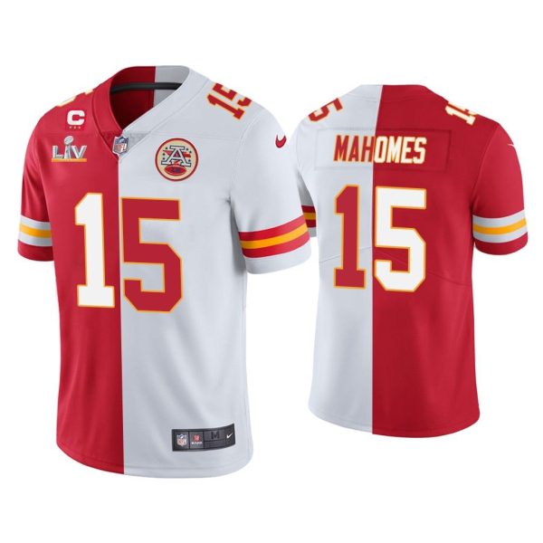 Patrick Mahomes Kansas City Chiefs Red White Super Bowl LV Split Jersey