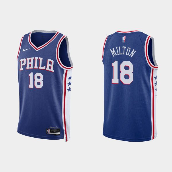 Philadelphia 76ers #18 Shake Milton Icon Edition Royal 2022-23 Jersey