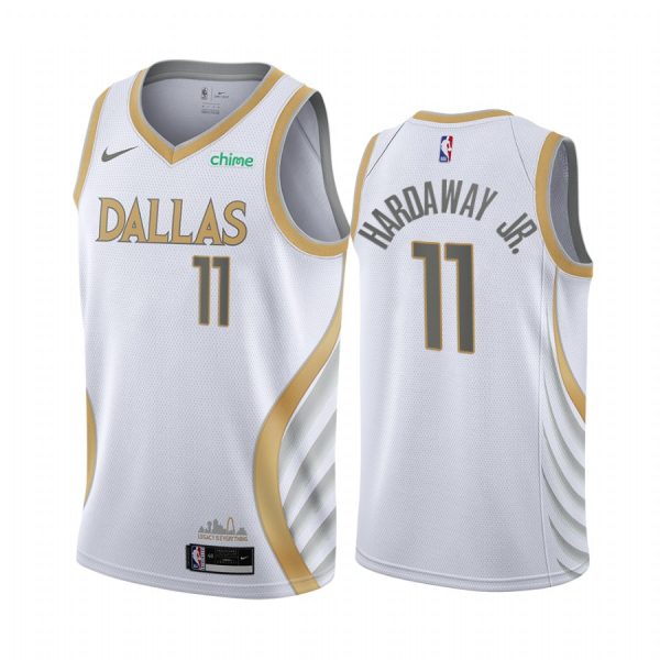 Tim Hardaway Jr. Dallas Mavericks White City Edition Gold silver logo 2020-21 Jersey