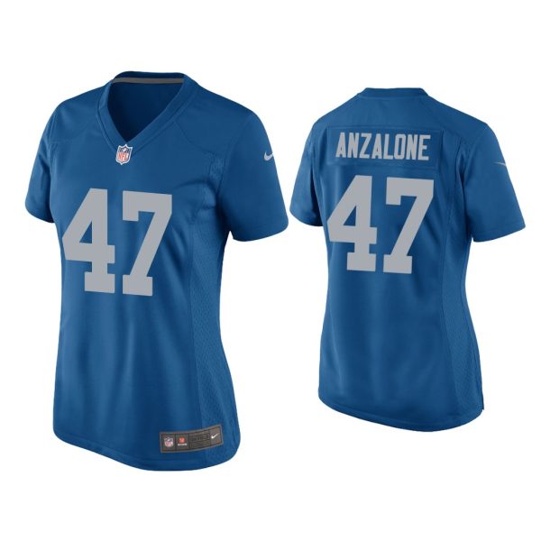 Women Alex Anzalone Detroit Lions Blue Throwback Game Jersey