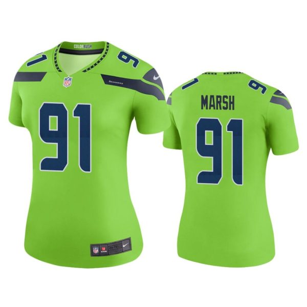 Women Color Rush Legend Cassius Marsh #91 Seattle Seahawks Green Jersey