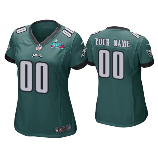 Women Custom Philadelphia Eagles Super Bowl LVII Green Game Jersey