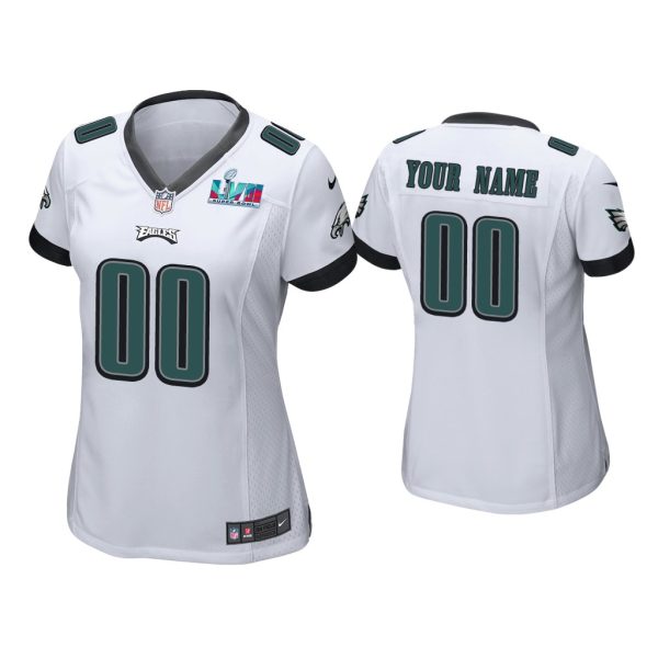 Women Custom Philadelphia Eagles Super Bowl LVII White Game Jersey