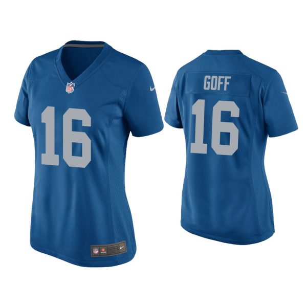 Women Jared Goff Detroit Lions Blue Throwback Game Jersey