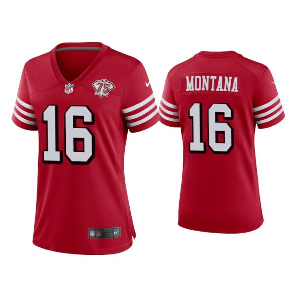 Women Joe Montana San Francisco 49ers Scarlet 75th Anniversary Jersey