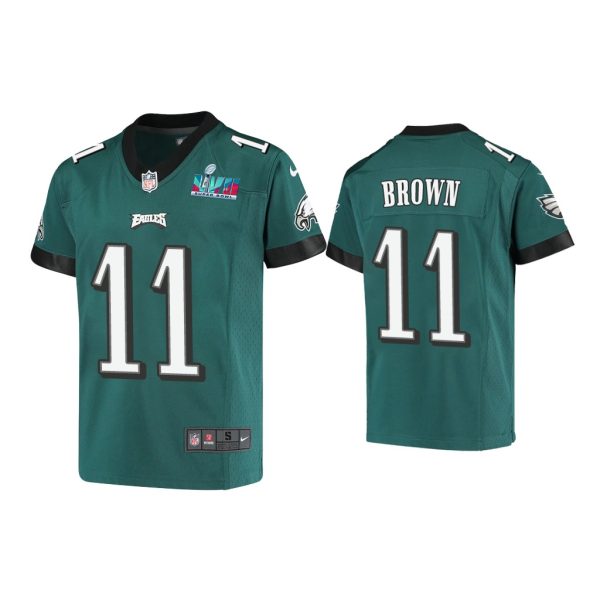 Youth A.J. Brown Philadelphia Eagles Super Bowl LVII Midnight Green Game Jersey