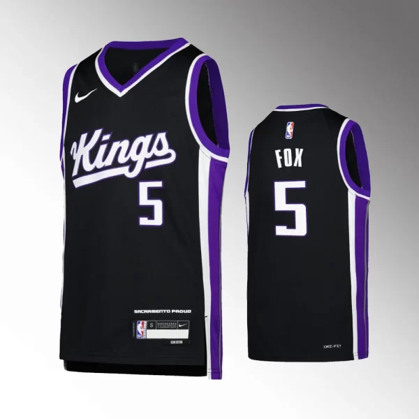 Youth Sacramento Kings #5 De'Aaron Fox Black 2023-24 Jersey - Icon Edition