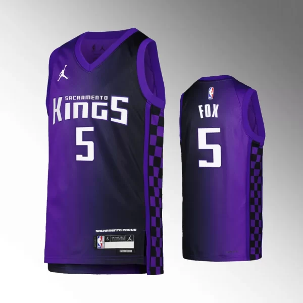 Youth Sacramento Kings #5 De'Aaron Fox Purple 2023-24 Jersey - Statement Edition