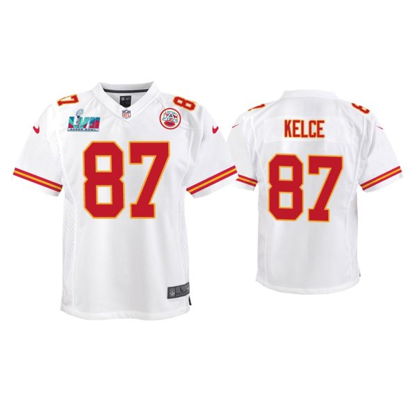 Youth Travis Kelce Kansas City Chiefs Super Bowl LVII White Game Jersey