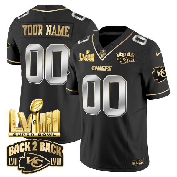 Kansas City Chiefs Super Bowl LVIII & Back 2 Back Gold Patch Vapor Custom Jersey
