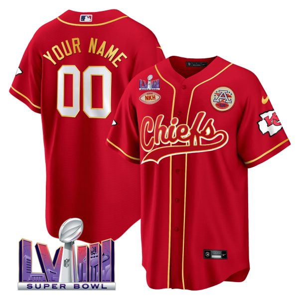 Kansas City Chiefs Super Bowl LVIII Patch Baseball Custom Jersey