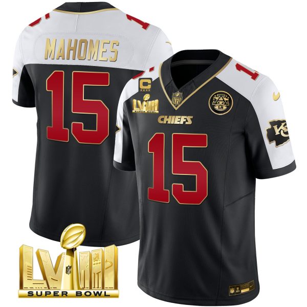 Men Kansas City Chiefs Super Bowl LVIII Gold Patch Vapor Jersey
