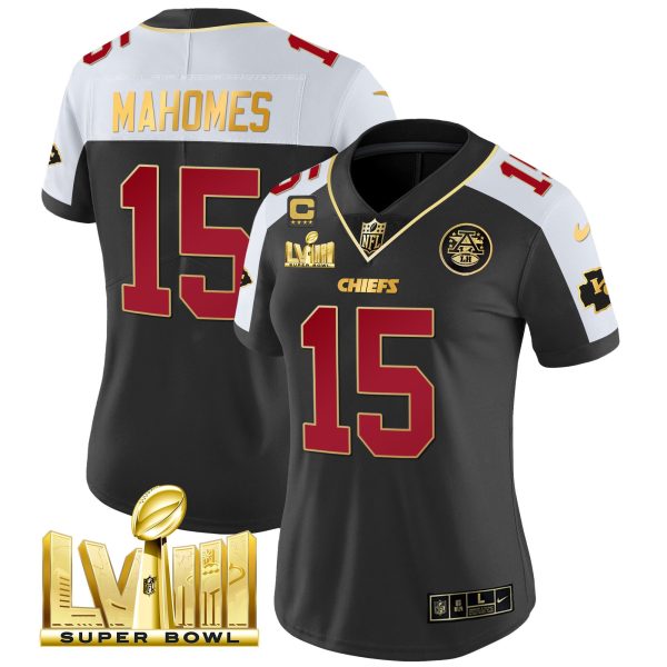 Women Kansas City Chiefs Super Bowl LVIII Gold Patch Vapor Jersey