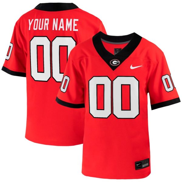 Georgia Bulldogs Youth Custom Football Game Jersey - Red