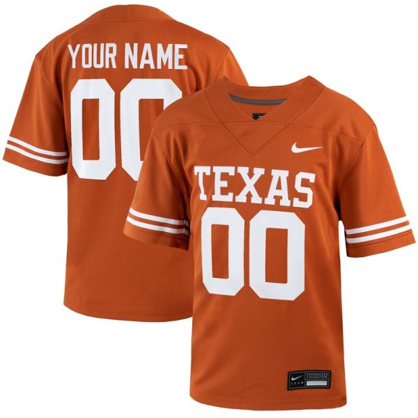 Texas Longhorns Youth Custom Football Game Jersey - Texas Orange