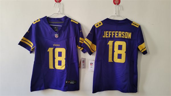 Youth Minnesota Vikings #18 Justin Jefferson Purple F.U.S.E. Color Rush Limited Football Stitched Jersey